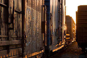 Boxcars at sunset